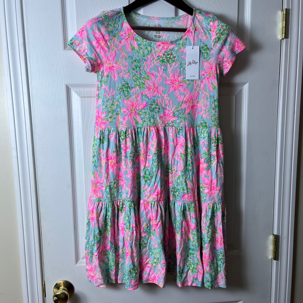 Lilly Pulitzer Deanna Short Sleeve Dress Surf Blue So Shellegant Floral XS NWTS